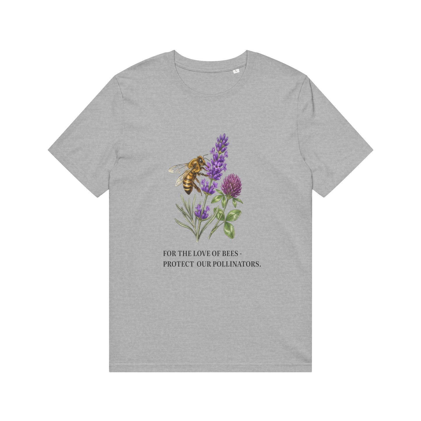 Bee & Wildflower T-Shirt — "For the Love of Bees, Protect Our Pollinators" Organic Tee