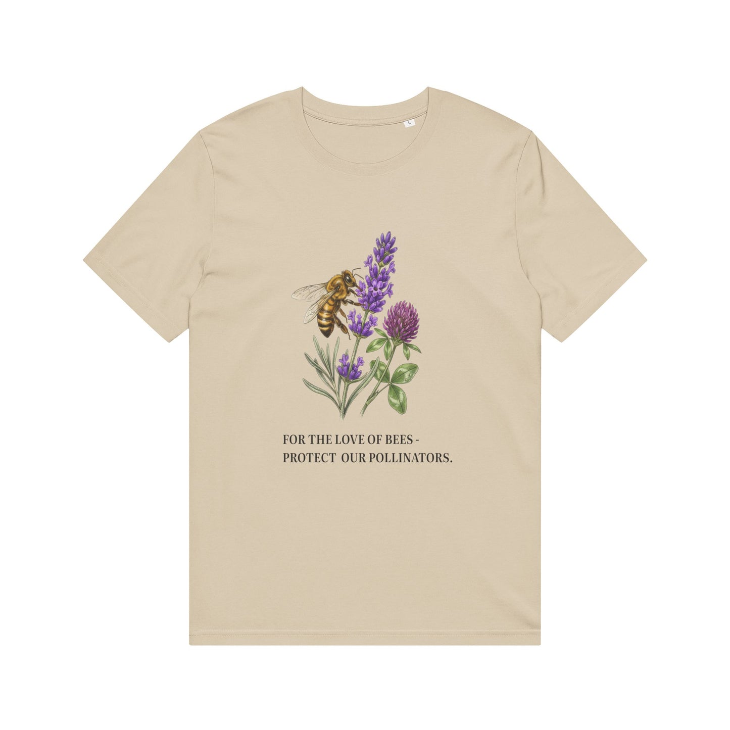 Bee & Wildflower T-Shirt — "For the Love of Bees, Protect Our Pollinators" Organic Tee