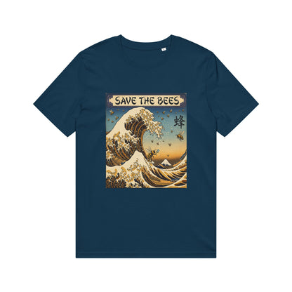 Save the Bees Organic Tee — Vintage Wave & Honeycomb Print